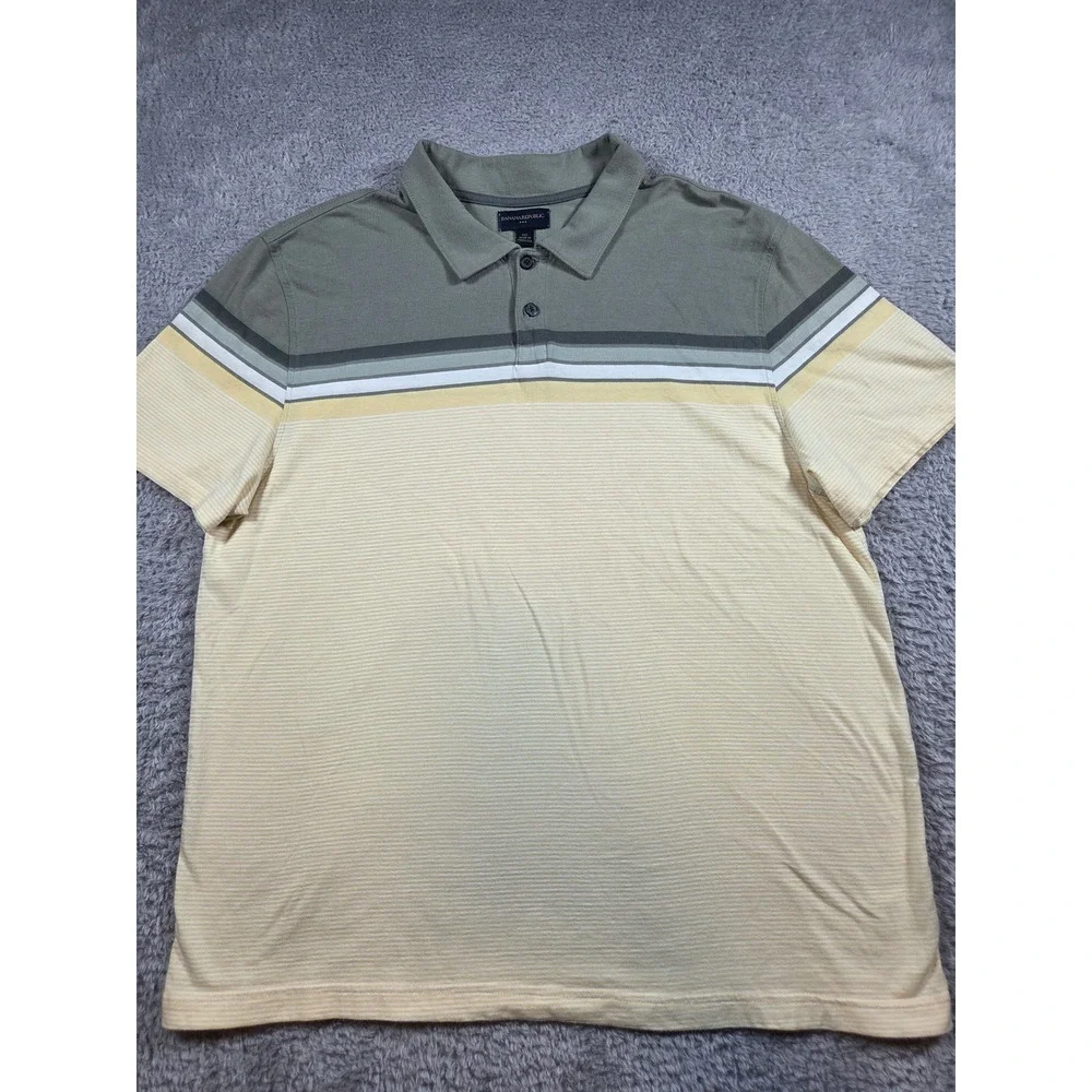 Banana Republic Polo XXL Yellow Green Mens Striped Short Sleeve Cotton Shirt